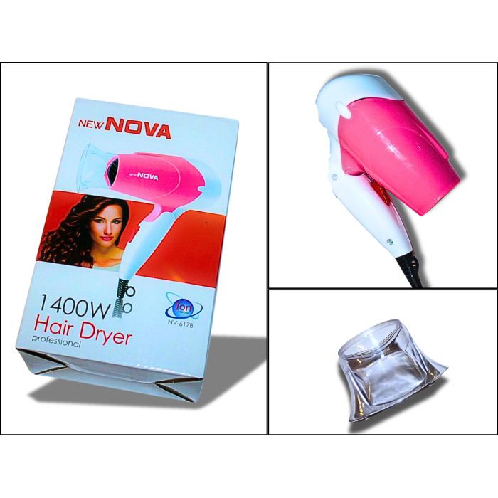 Фен дорожный раскладной для волос с насадкой NOVA NV-617B/1400W/14см/19см