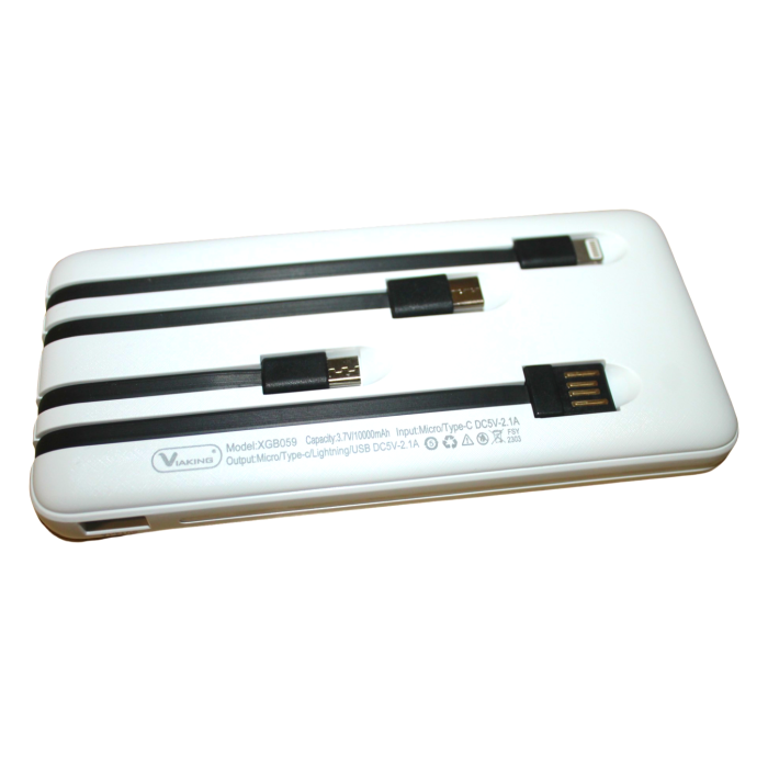 Power Bank Viaking GB059 10000 мАч портативный аккумулятор с фонариком индикатором зарядки и 4 кабелями
