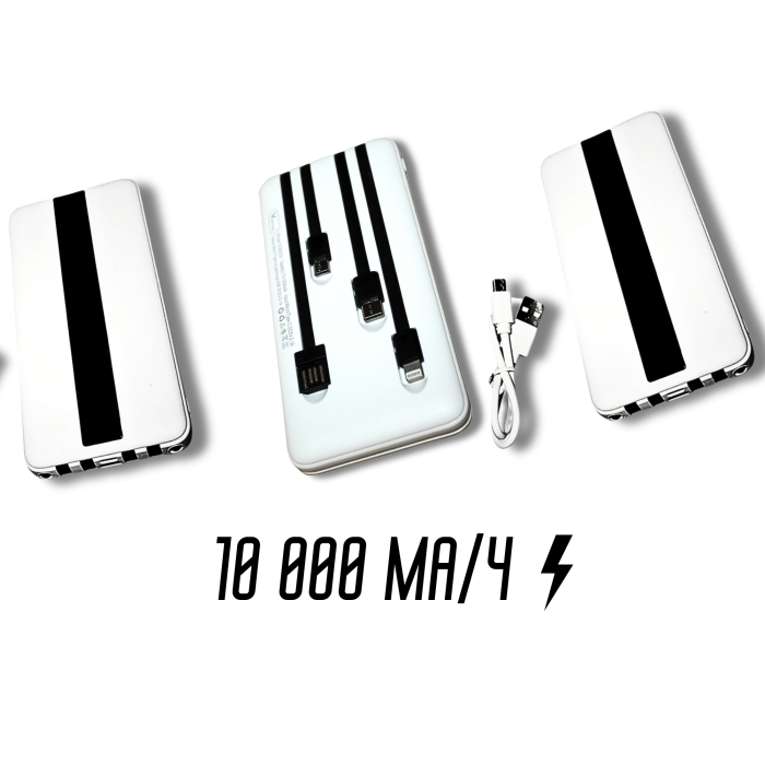 Power Bank Viaking GB059 10000 мАч портативный аккумулятор с фонариком индикатором зарядки и 4 кабелями