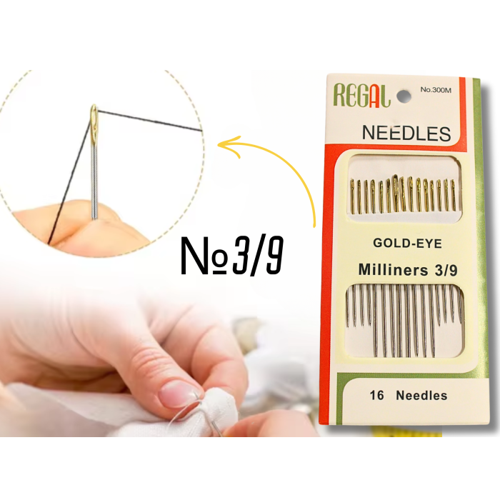 Иголки для ручного шитья ассорти GOLD – EYE Milliners 3/9/16игл