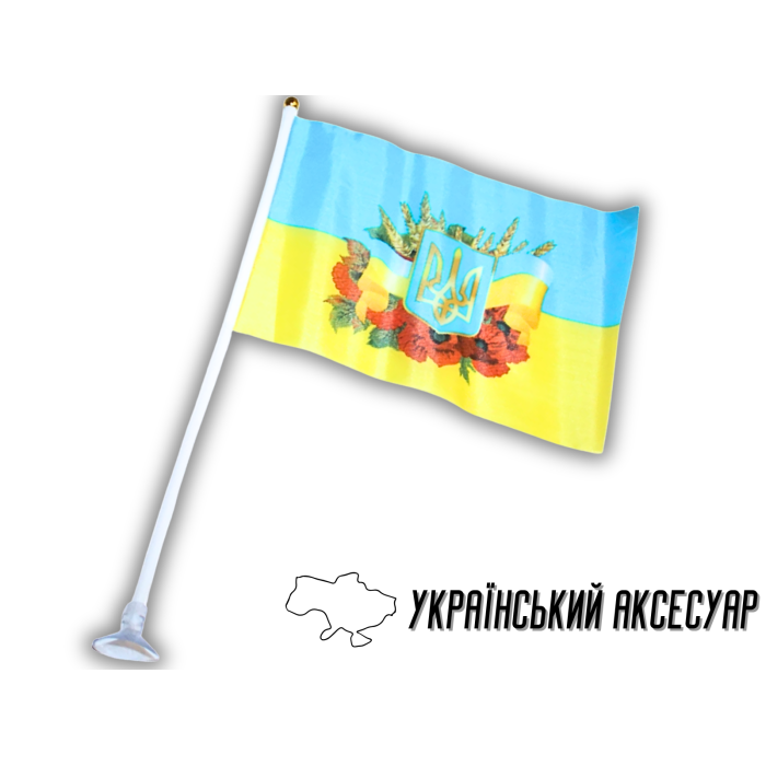 Флажок на присоске двусторонний UKRAINE с картинкой 14х21см