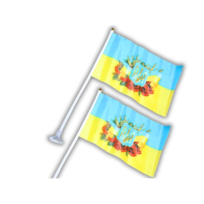 Флажок на присоске двусторонний UKRAINE с картинкой 14х21см