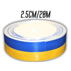 Лента атласная двухцветная желто-синяя 2.5см/20м