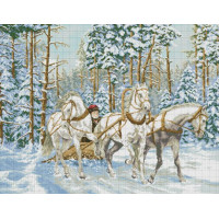 К301 ТРОЙКА ЛОШАДЕЙ Канва с рисунком для вышивания крестом